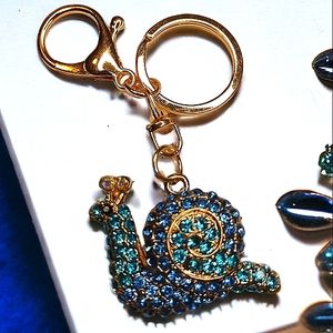 Blue Rhinestone Snail Keychain Purse Charm